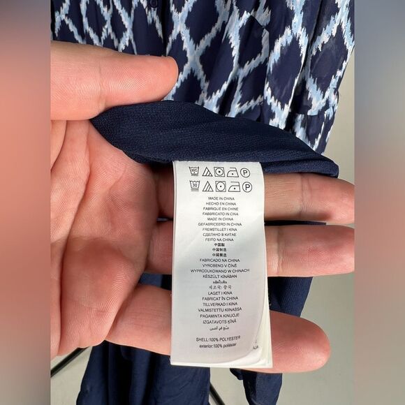 Michael Kors Ikat-Print Tiered Shirtdress midi dress size 12 blue large breasts - Picture 7 of 9